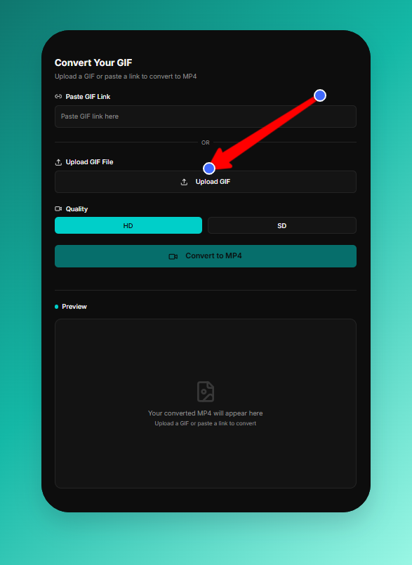 Upload a GIF file or paste a GIF link in the online GIF to MP4 converter to start conversion