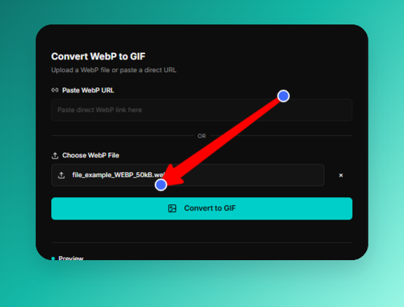 Convert a selected WebP file to GIF online with the free WebP to GIF converter tool