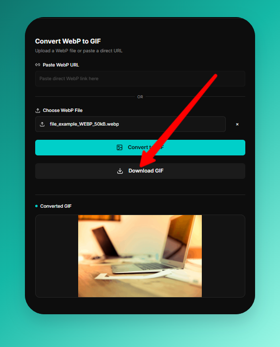 Download the converted GIF file after converting WebP to GIF online